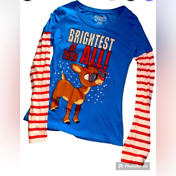 RUDOLPH THE RED-NOSED REINDEER long sleeved Christmas top size xl 15-17 - Picture 1 of 10